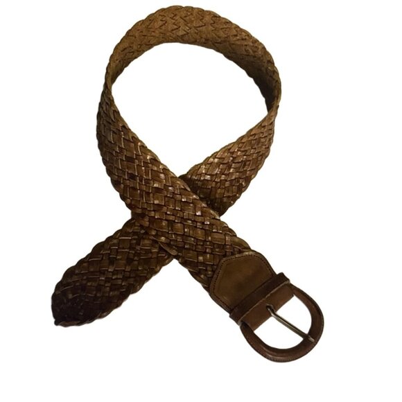 OMEGA Brown Genuine Leather Braided Woven Boho Festival Hippie Wide Belt Size M - Picture 1 of 10